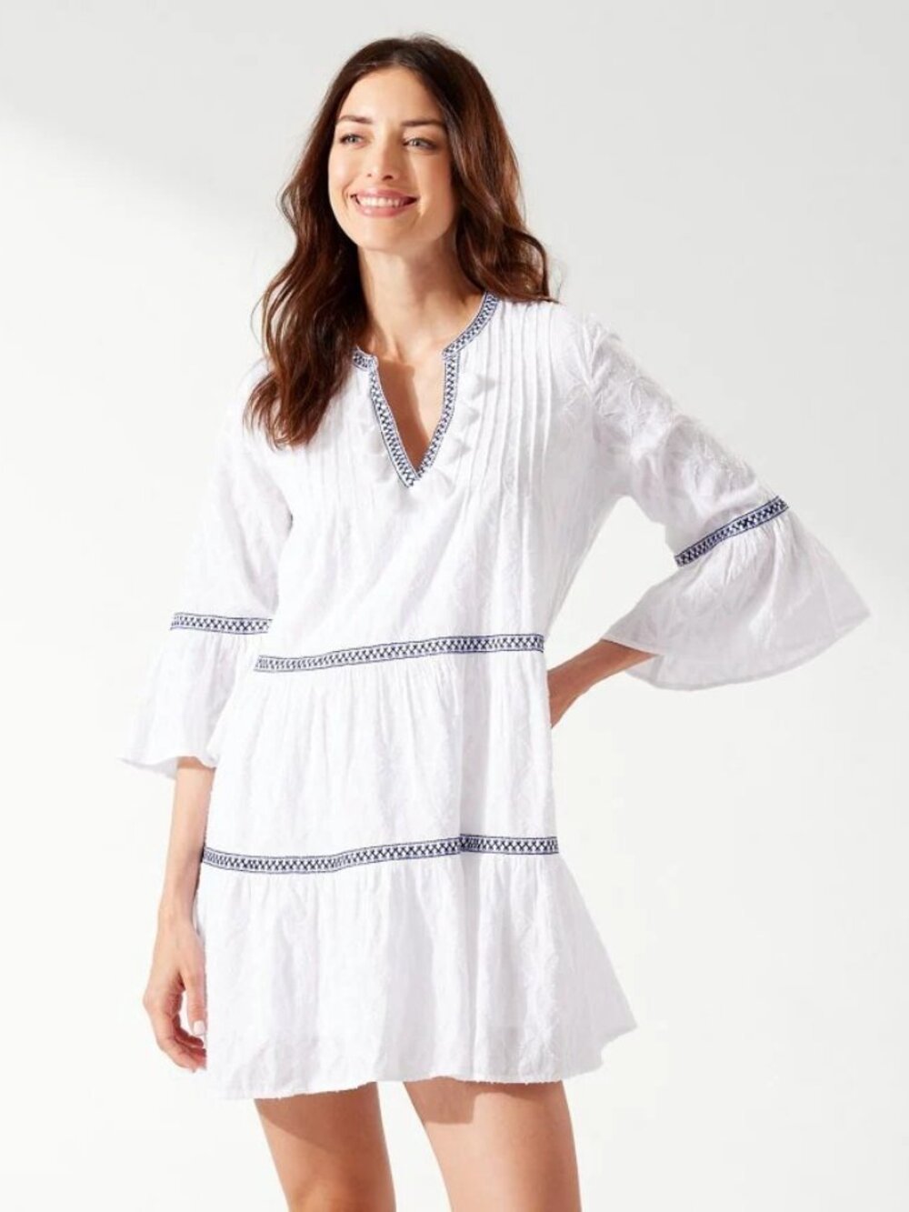 Tommy Bahama Women’s NWT White Embroidered Cotton Tier Dress Size L (Lined)